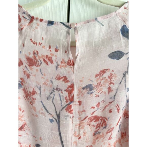 LC Lauren Conrad Blouse Size S Pink Floral Asymmetrical Bell Sleeve Pullover - Picture 5 of 11